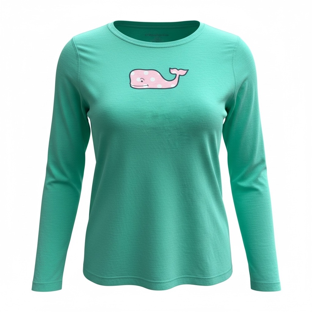 Vineyard Vines Teal Long Sleeve Tee with Pink Whale